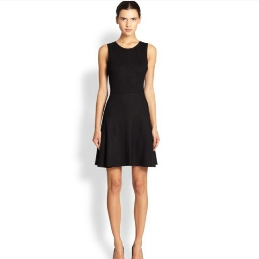 Theory Black Sleeveless Nikay W Dress Size 8 Ponte Knit Stretch Crepe
